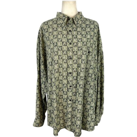 Vintage Rinnovato Geometric Abstract Print 100% Silk Oversized Shirt Size XL - Picture 1 of 12